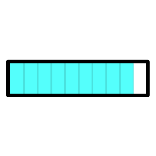 A drawing of a rectangle divided into 10 segments, with the first 9 segments filled in blue, while the last one is empty. It resembles a progress bar seen on computer interfaces.